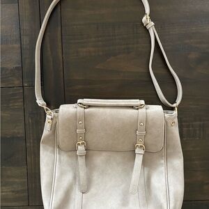 Elegant Greige (Gray/Beige) Colored Shoulder Bag with Gold Accessories